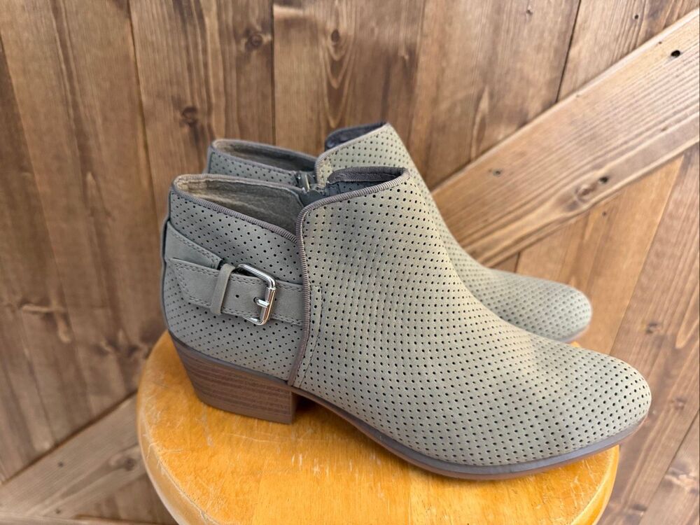 Esprit Women’s Size 7.5 Gray Perforated Ankle Booties Buckle Detail